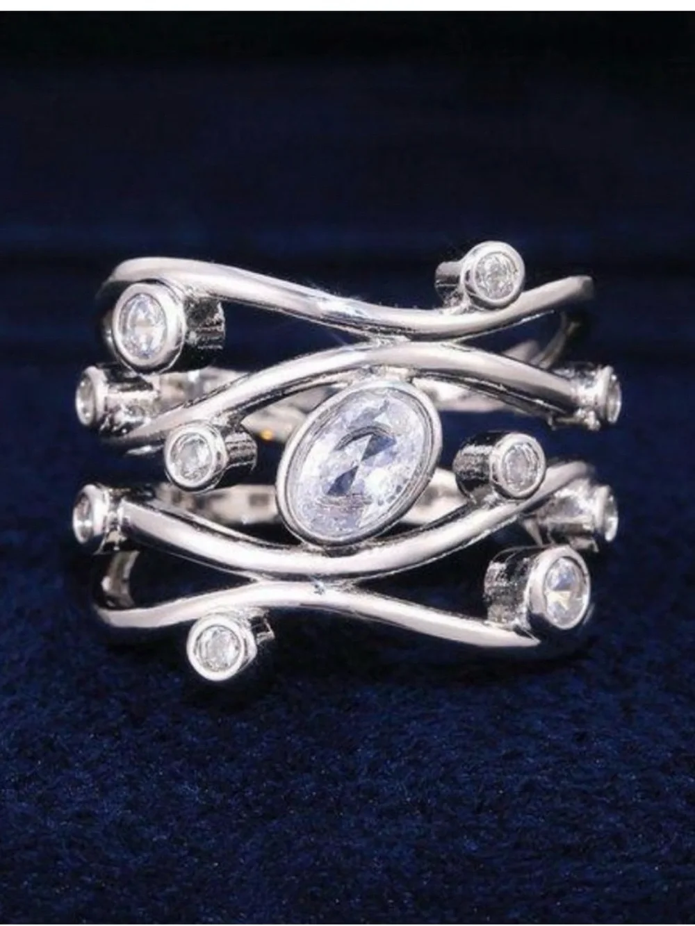 NEW 18K White Gold Diamond Twisted Wave Wide Ring